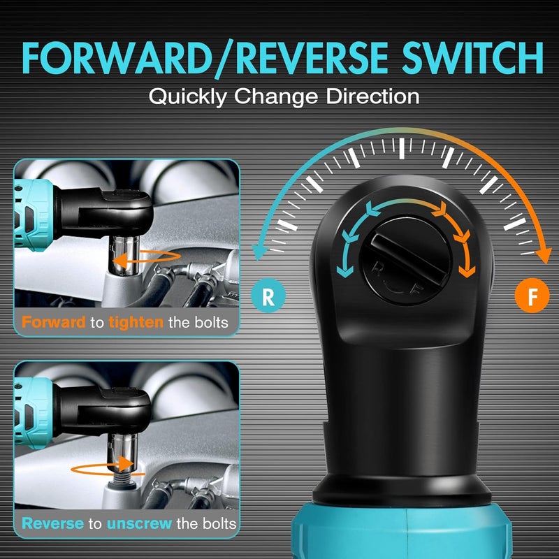 DURATECH Cordless Electric Ratchet Wrench Set, 48 Ft-lbs 3/8" 12V Power Ratchet Wrench with 2PCS 2.0Ah Li-Ion Battery, 1 Hour Fast Charger, 8PCS Sockets, Extension Bar, Adaptor, Variable Speed Trigger - Image 3